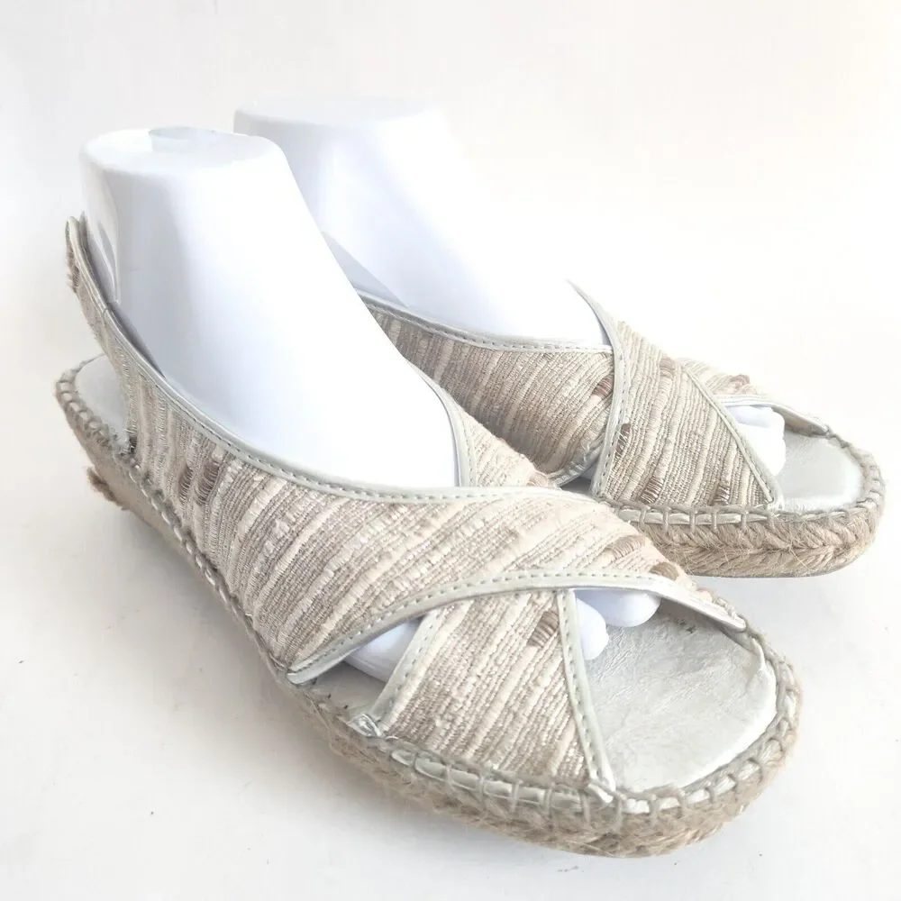 Andre Assous Espadrille Wedge Sandals Women's Size 10 Shoes Metallic Neutral Tan